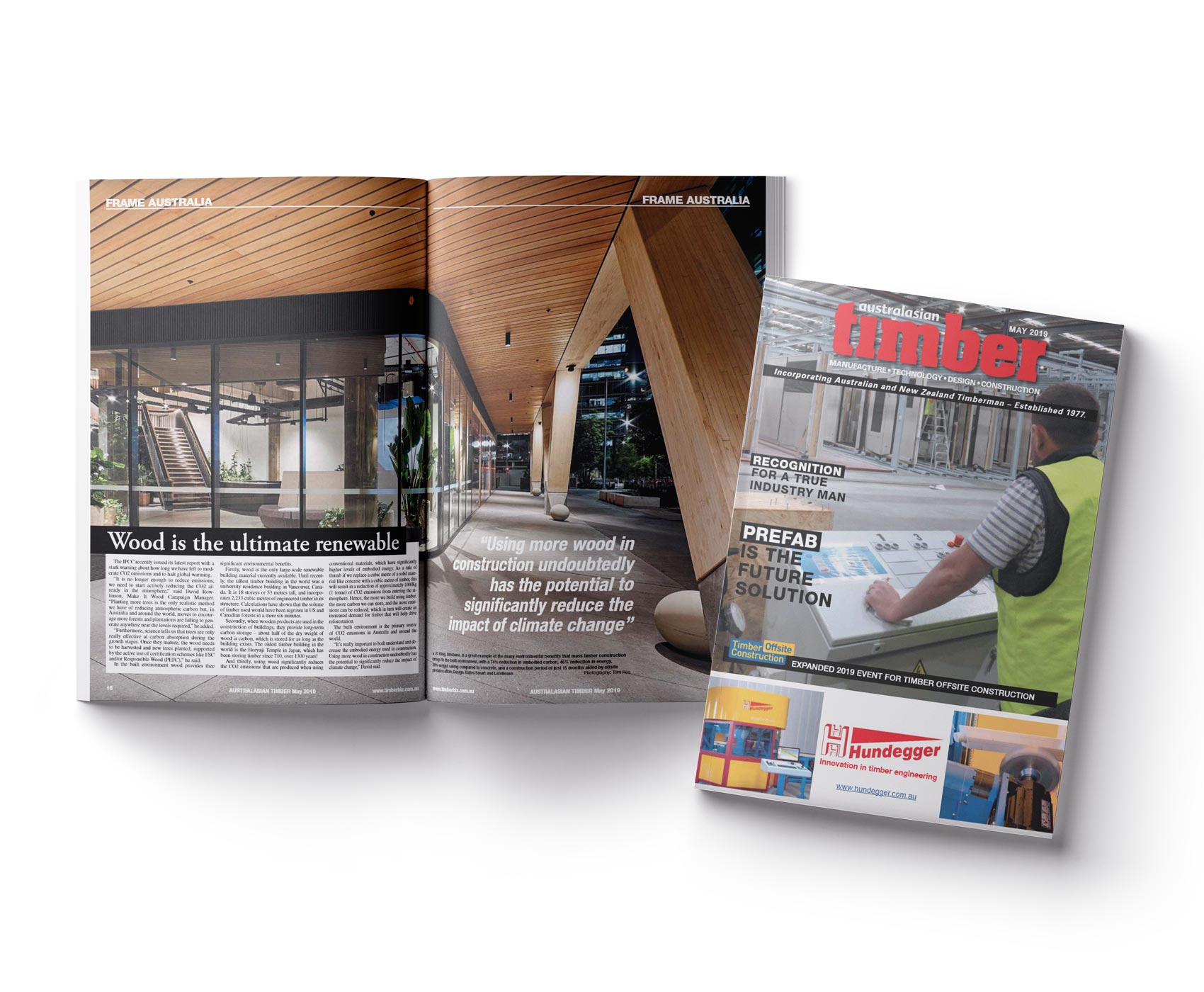 Australasian Timber Magazine (ATM) May 2019 Cover and Inside Spread