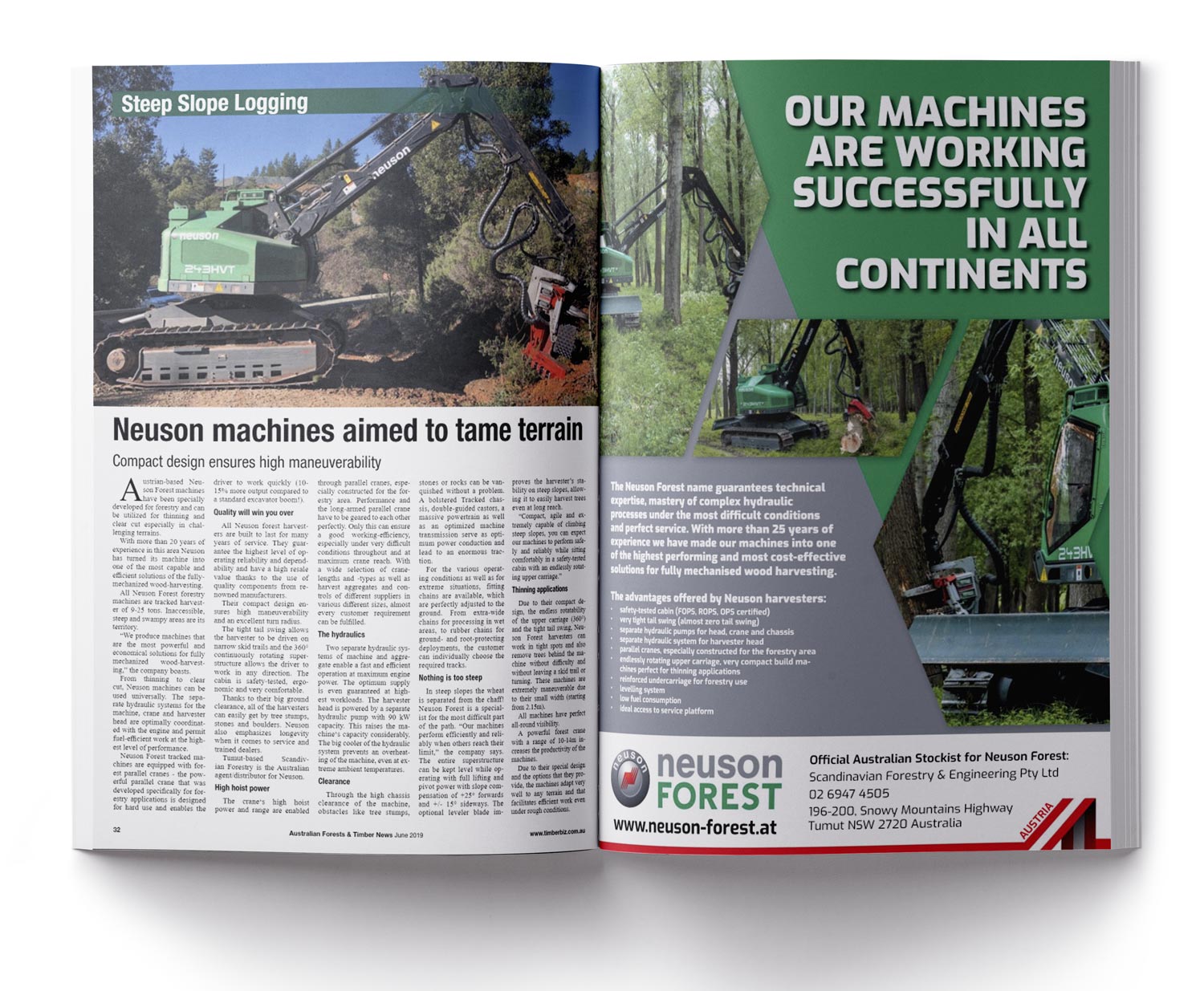 Advertisements for AFT Magazine; Neuson Forest with article